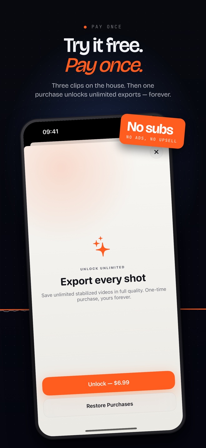 Try it free, pay once — $6.99 unlocks unlimited exports.